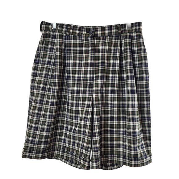 C&A Size 40 / Small Black Plaid Viscose Blend Bermuda Shorts Cuffs Pockets - Picture 4 of 10
